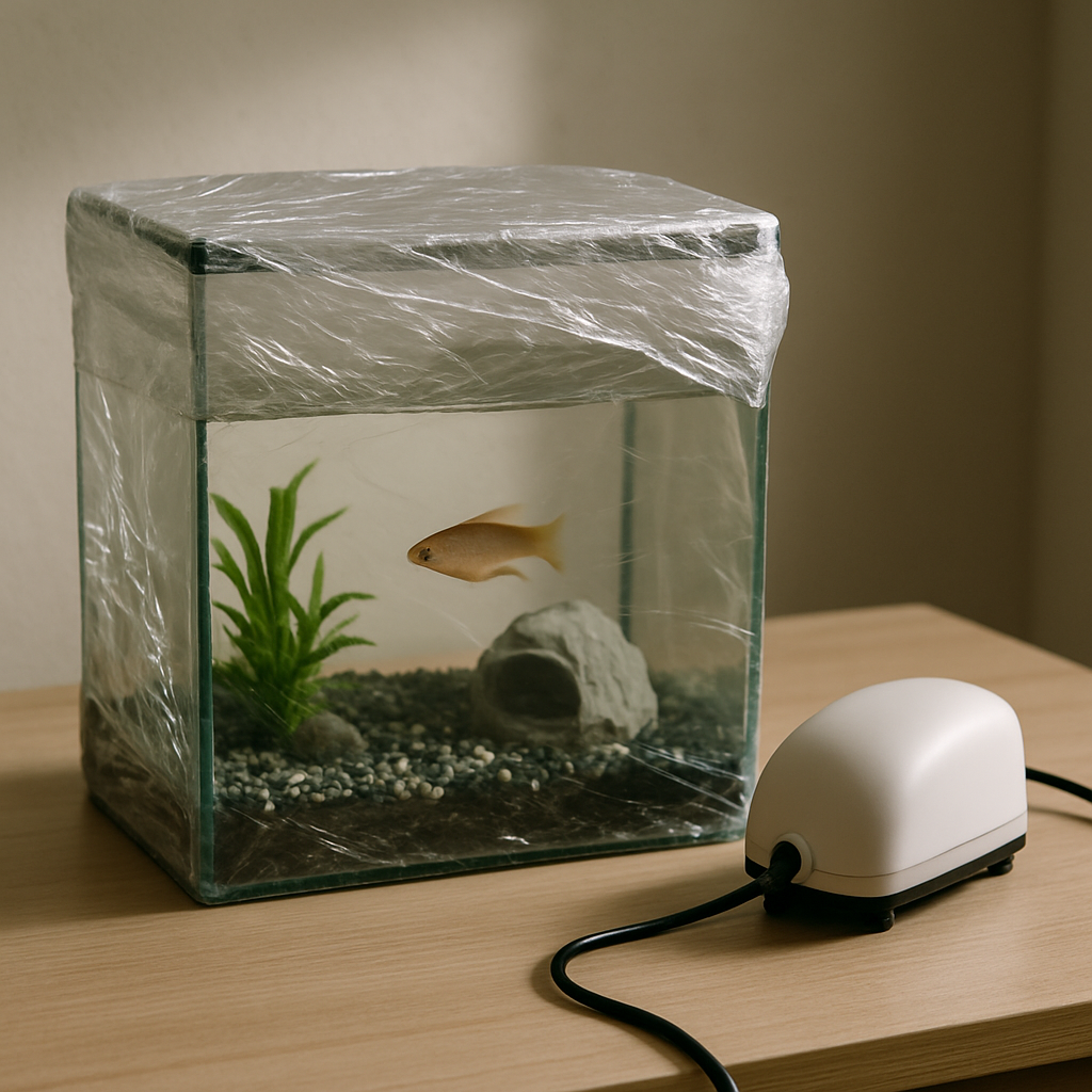 Аквариум накрыт пленкой для защиты